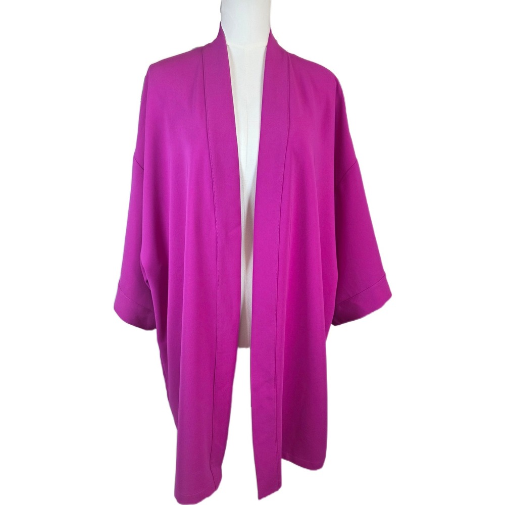 Marina Rinaldi Magenta Open Front Oversized Jacket w/Wide Kimono Sleeves